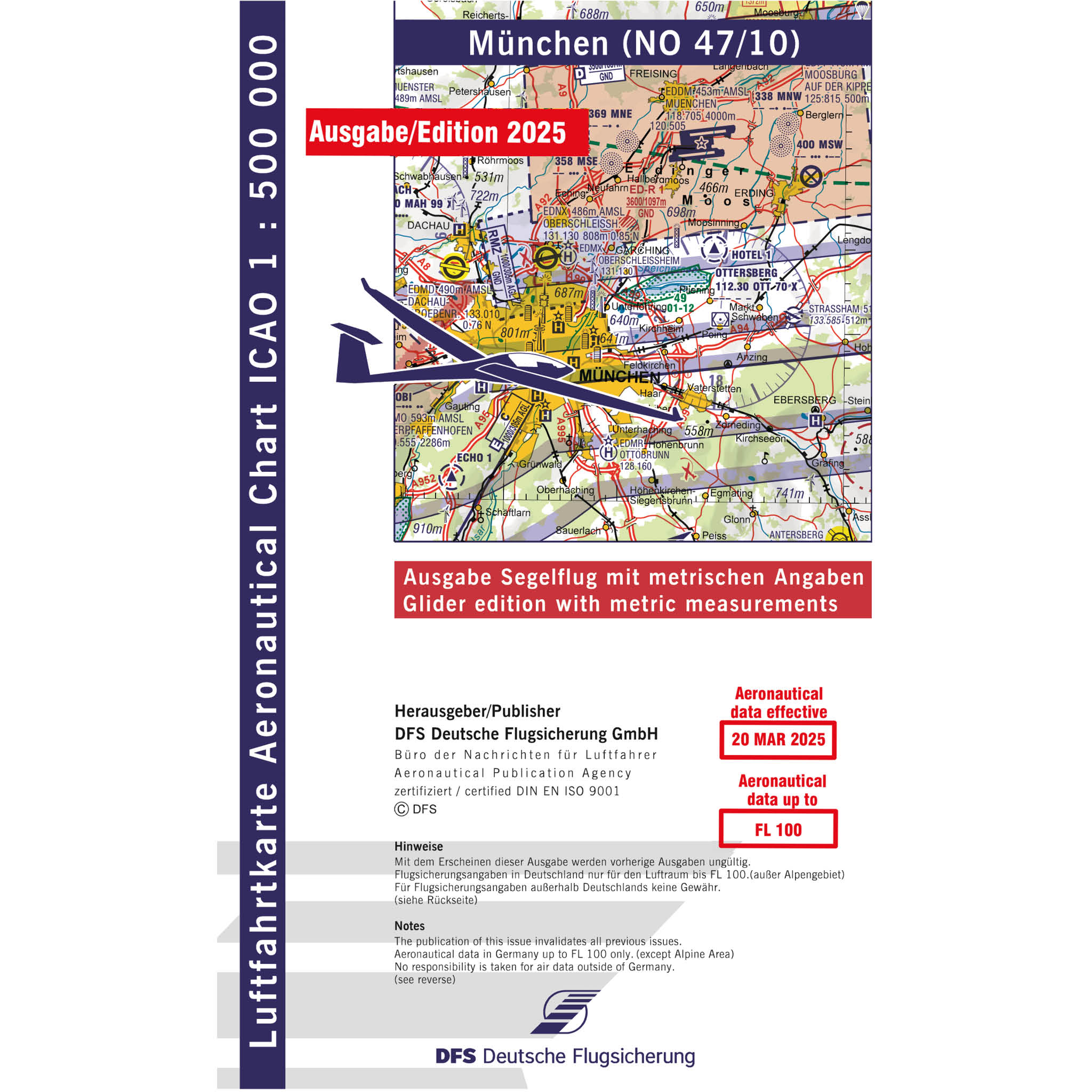 ICAO Segelflugkarte Deutschland ohne Folie, München, 2025, gefaltet