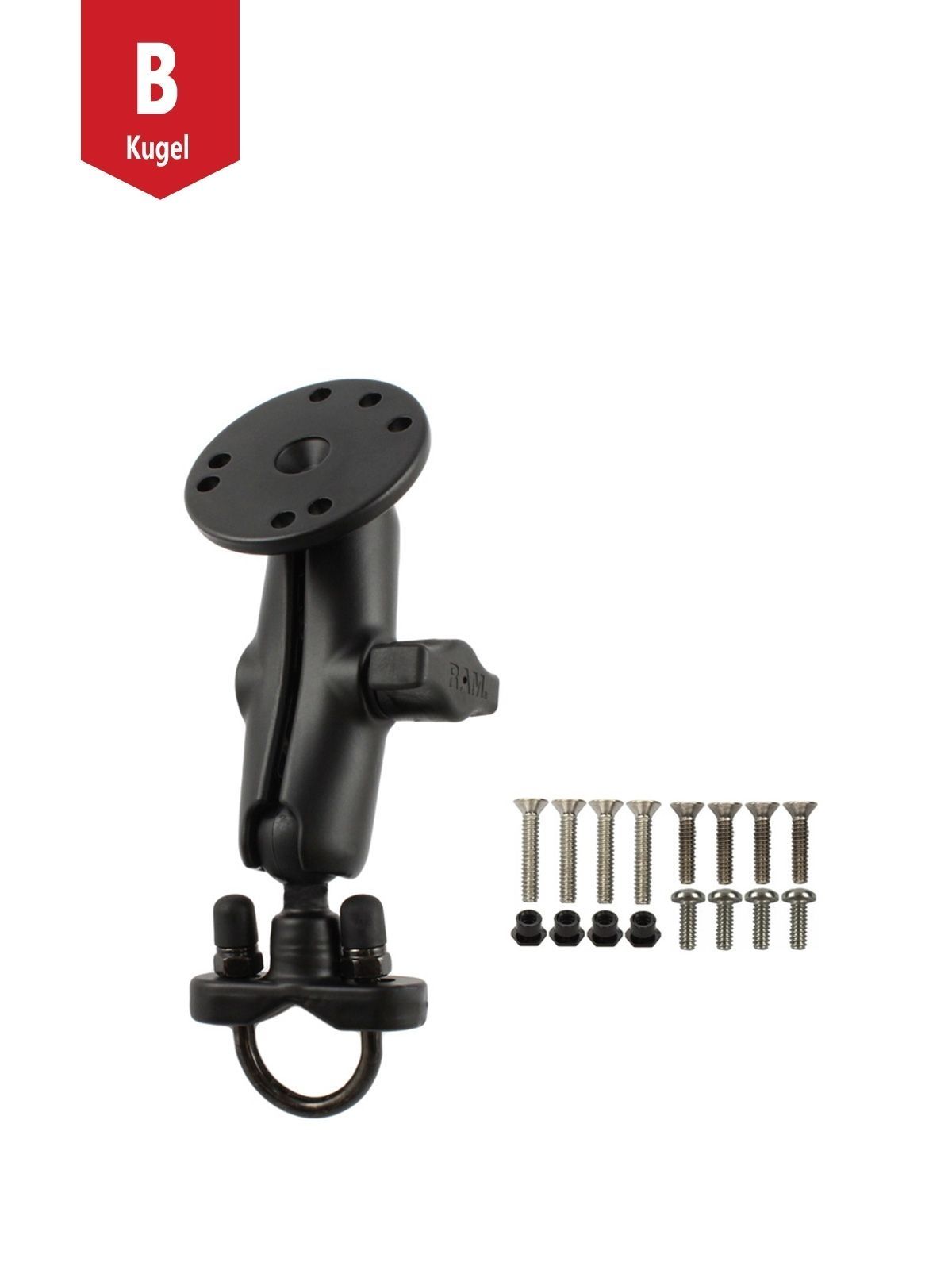 RAM Mounts Set Lenker/Rohre - B-Kugel (1 Zoll), Schraub-Klemme (Durchmesser 12,7-31,75 mm), mittlerer Verbindungsarm (ca. 90 mm), AMPS Lochraster