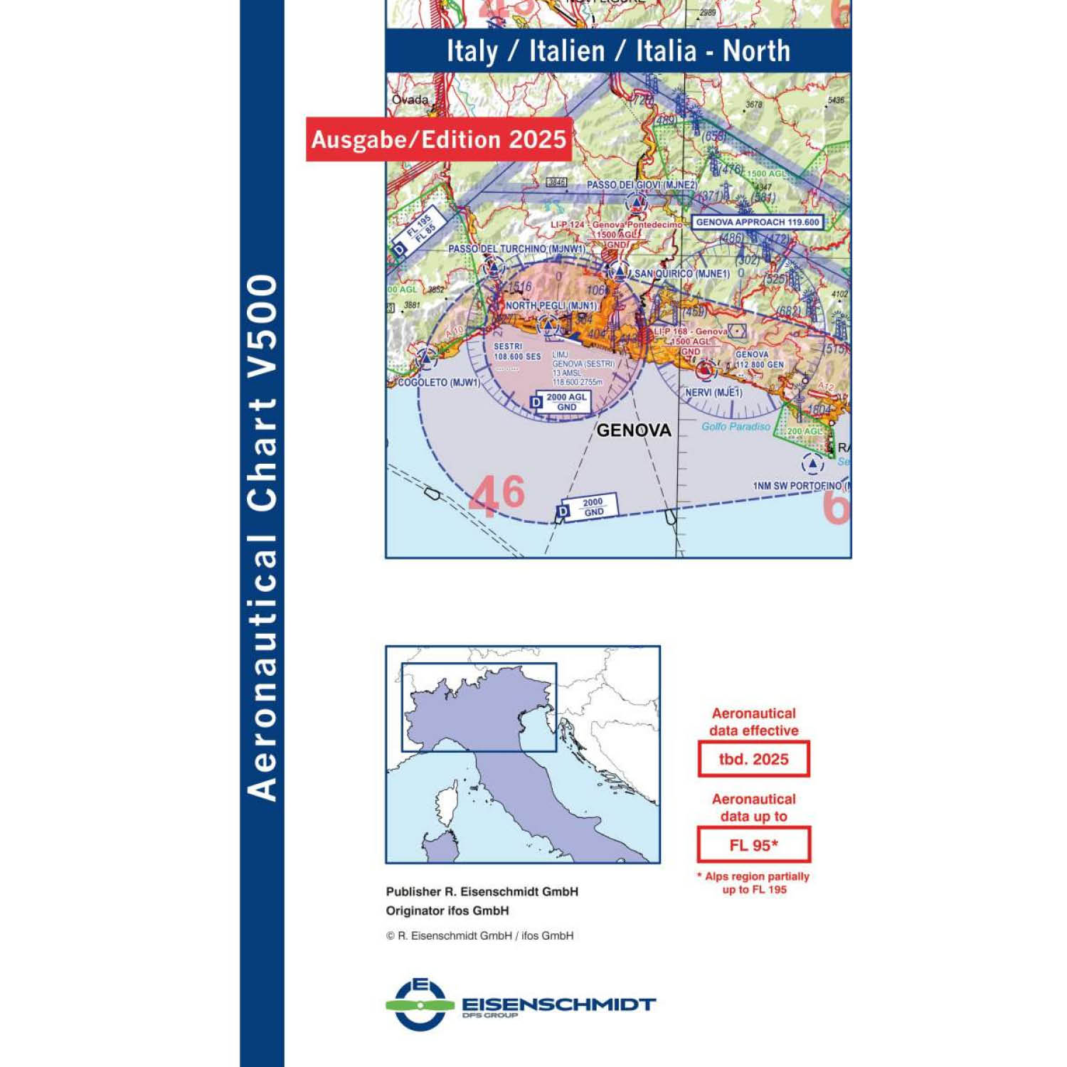 Italien Nord V500 VFR-Karte - Papier, gefaltet, 2025