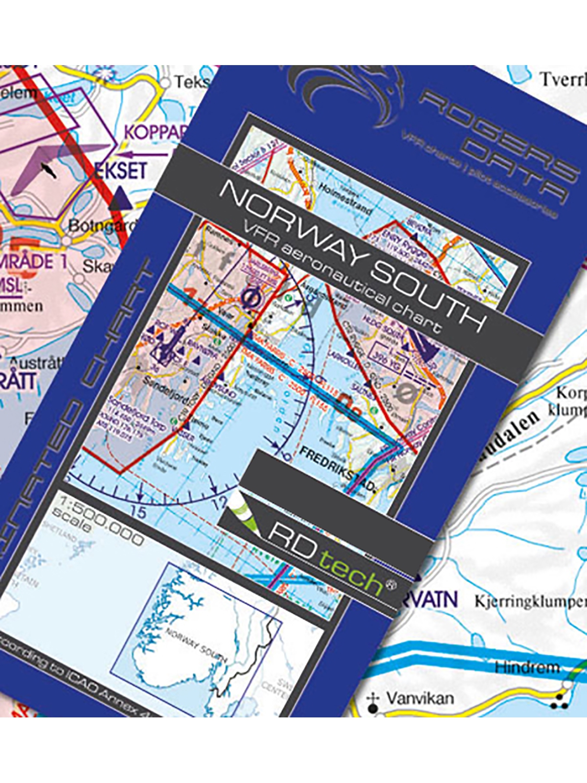 Norwegen Süd - Rogers Data VFR Karte, 1:500.000, laminiert, gefaltet, 2024