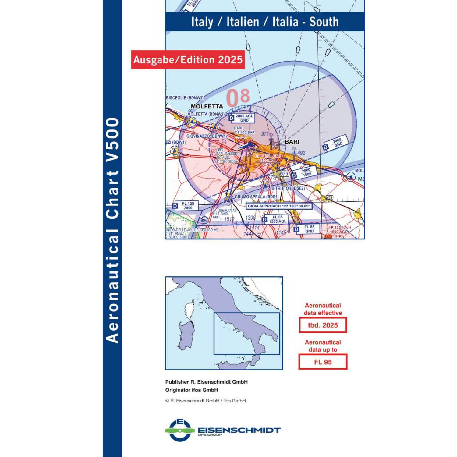 Italien Süd V500 VFR-Karte - Papier, gefaltet, 2025
