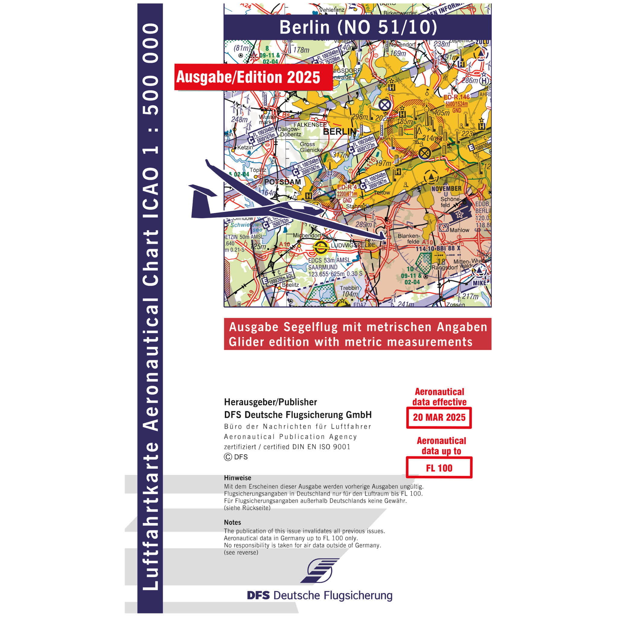 ICAO Segelflugkarte Deutschland ohne Folie, Berlin, 2025, gefaltet