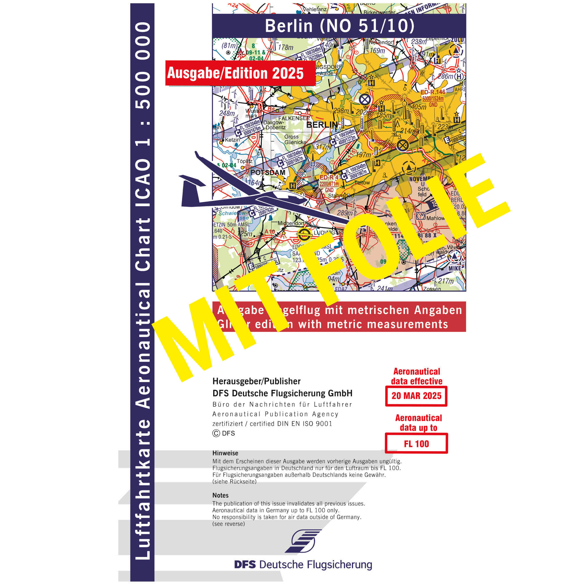 ICAO Segelflugkarte Deutschland mit Folie, Berlin, 2025, plano