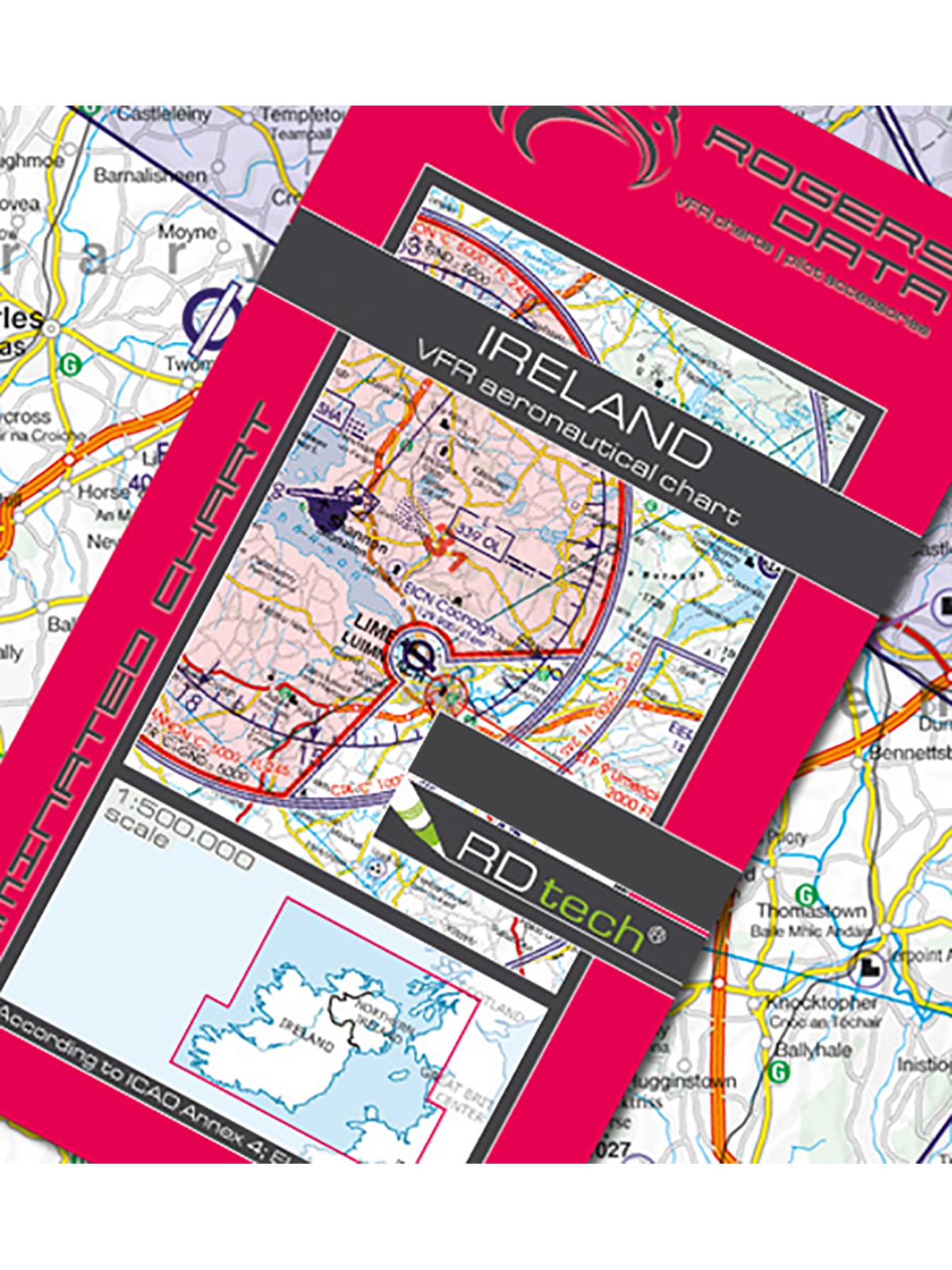 Irland - Rogers Data VFR Karte, 1:500.000, laminiert, gefaltet, 2024