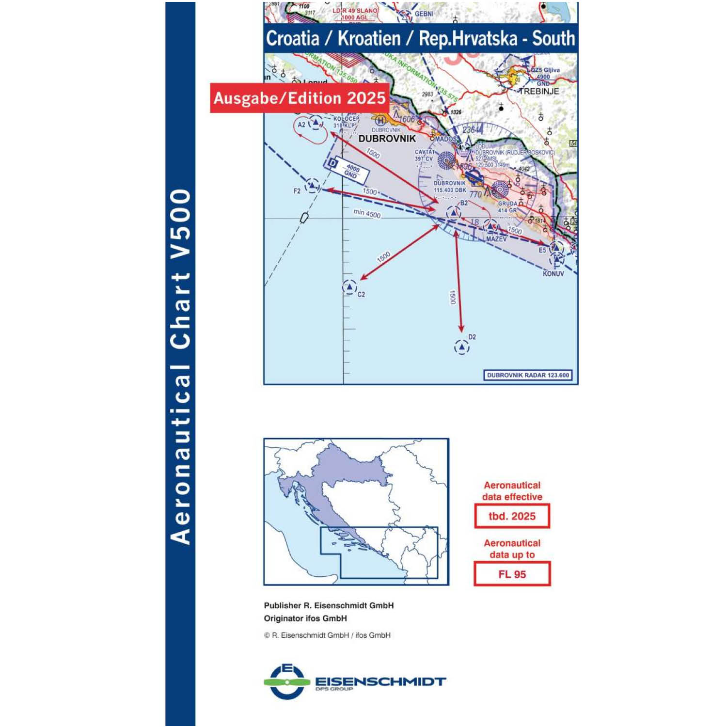 Kroatien Süd V500 VFR-Karte - Papier, gefaltet, 2025