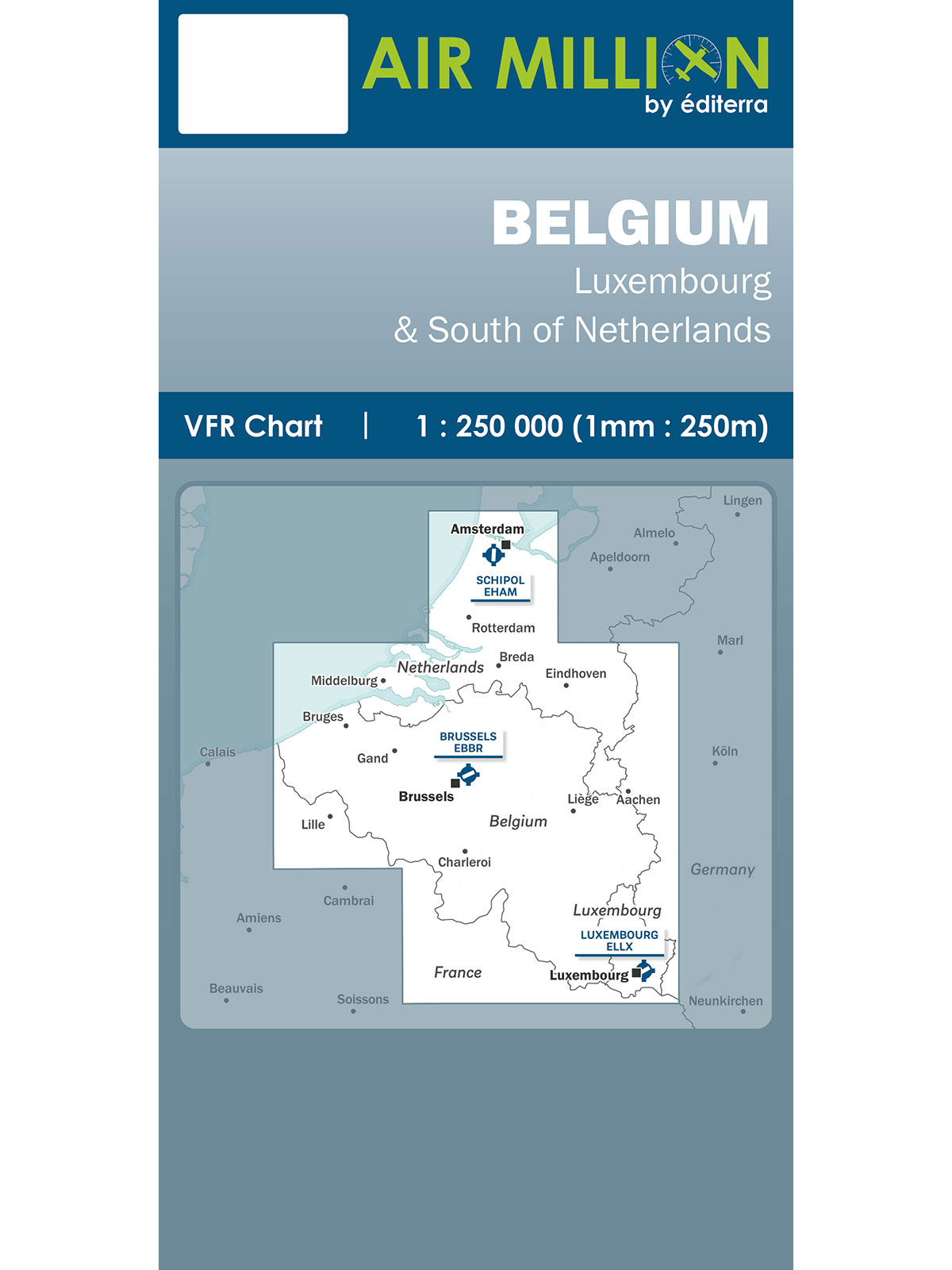 Belgien - Air Million Zoom VFR-Karte 1:250.000, gefaltet, 2025