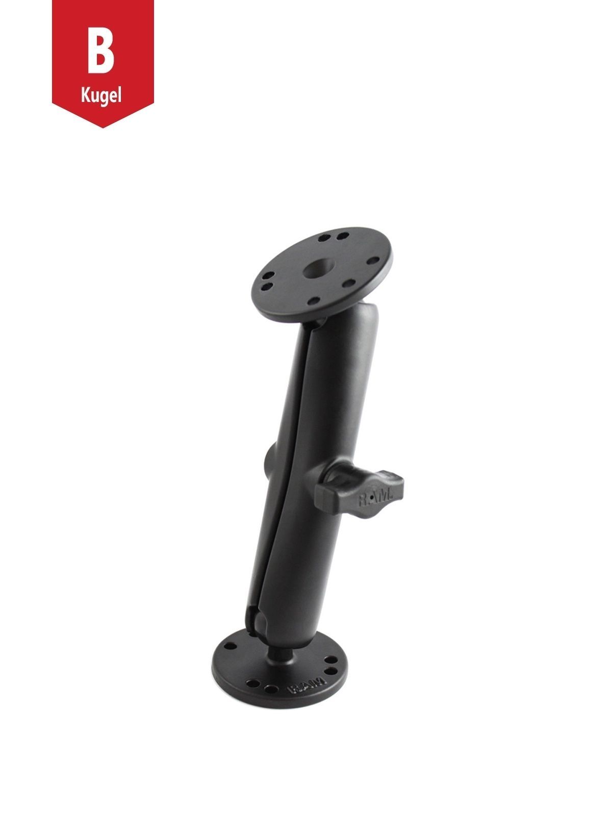 RAM Mounts Aufbau-Set - B-Kugel (1 Zoll), 2x runde Basisplatte (AMPS), langer Verbindungsarm
