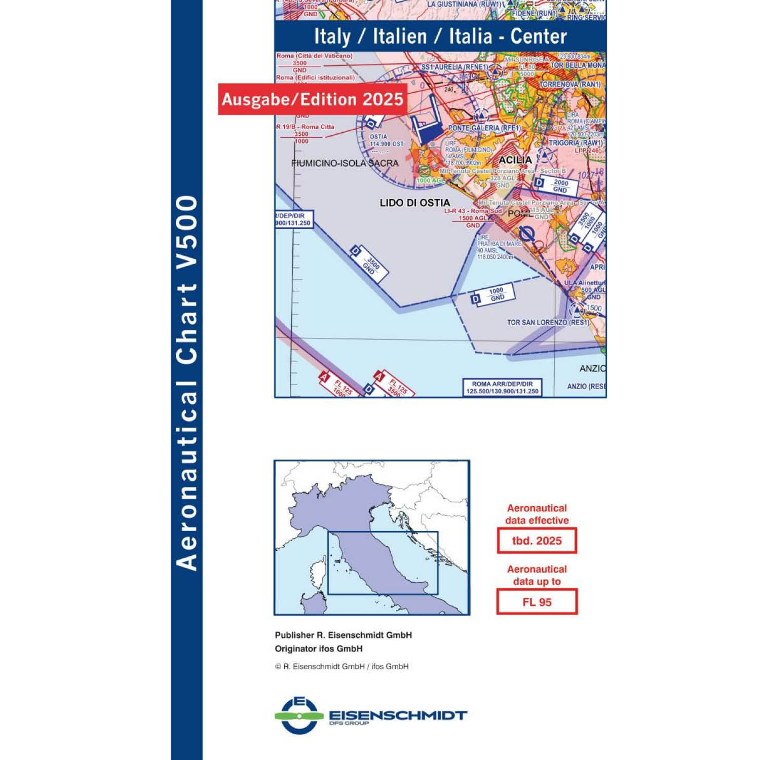 Italien Zentral V500 VFR-Karte - Papier, gefaltet, 2025